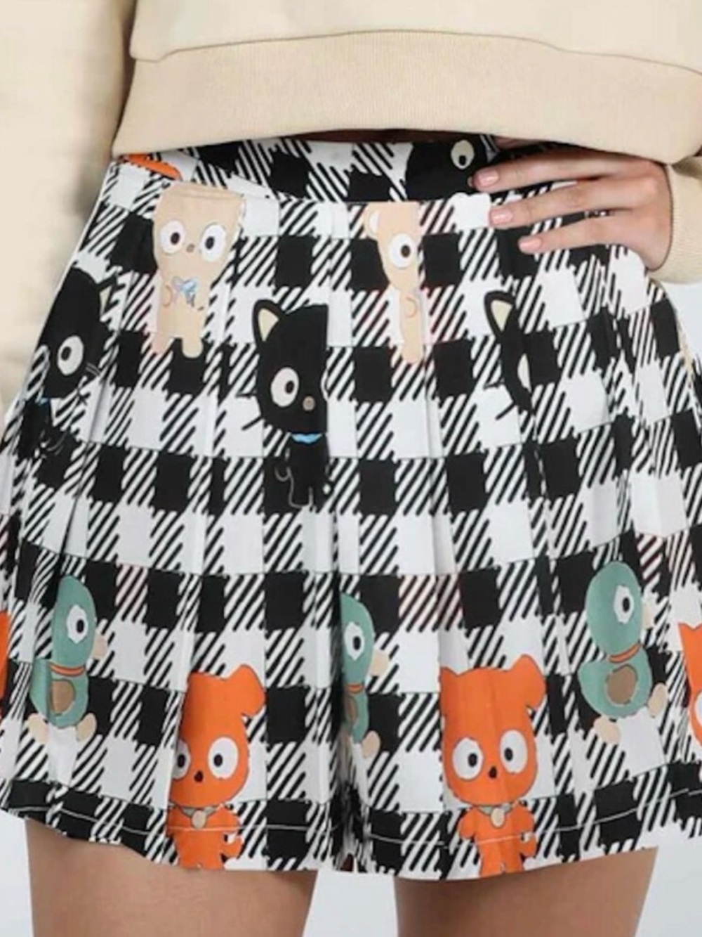Dumbgood x Sanrio Chococat Pleated Mini Skirt Herringbone Size M - Picture 3 of 15